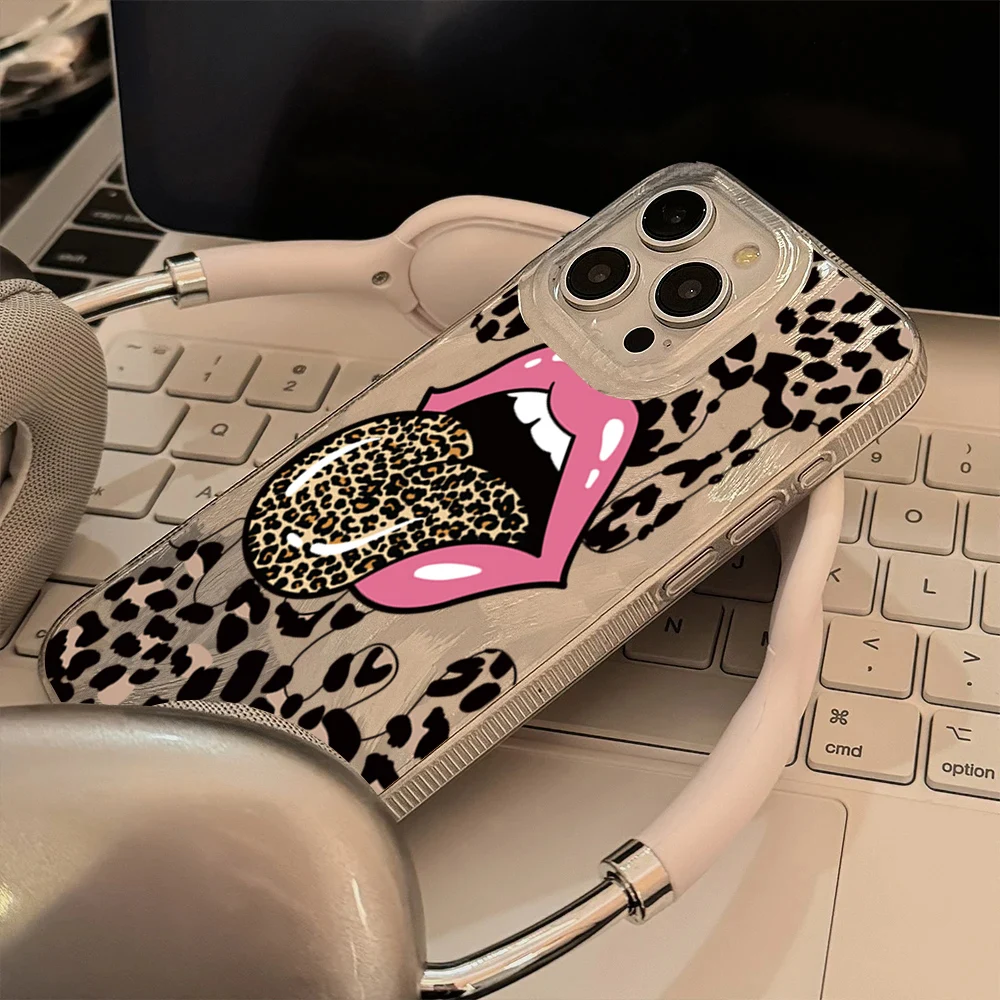 Large Tongue Leopard Print Laser Phone Case For Xiaomi Redmi Note 13 12 Pro Plus 5G 12S 11S 10 Redmi 12 13C 14C 4G Soft Cover