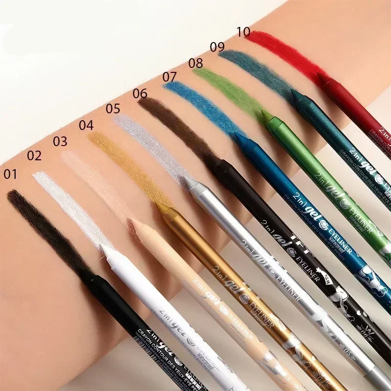 2-in-1-Eyeliner-Lipliner-Gelstift, wasserfest, langlebig, blau, weiß, schwarz, braun, leicht zu tragendes Eyeliner-Make-up für Augen, 7 Farben