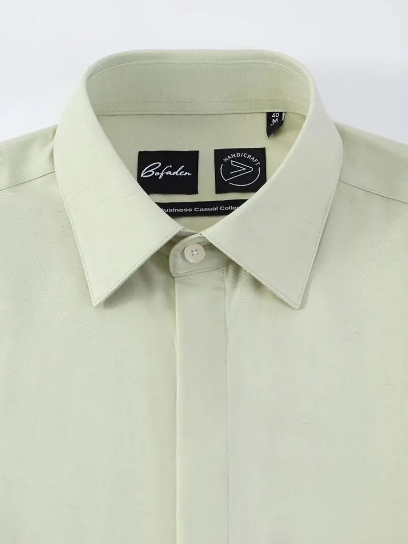 الفاخرة الإيطالية! مزيج الكتان ليوسيل! الخريف الرجال Busin Adstration الراقية irt العصرية الوقوف تناسب طويلة Sve بعقب... #4