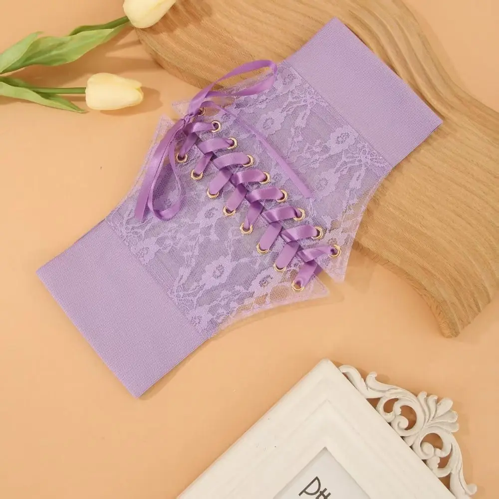 

Flower Embroidery Lace-up Corset Belt Wide Lace Transparent Lace Slimming Body Waist Belts Punk Style Stretchy Elastic