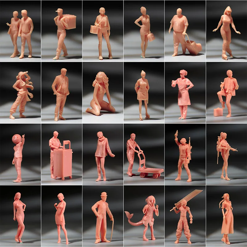 Caja ciega en miniatura sin pintar, figura masculina y femenina, modelo de fotografía callejera, mesa de arena, accesorios de escena para coches, 1/64 1/87