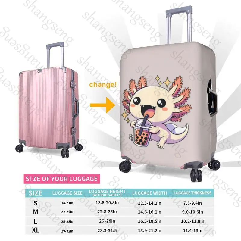 かわいい漫画アホロートル魚旅行スーツケース保護ケース、スーツケースカバー、弾性保護、洗える荷物カバー 18-32 インチ