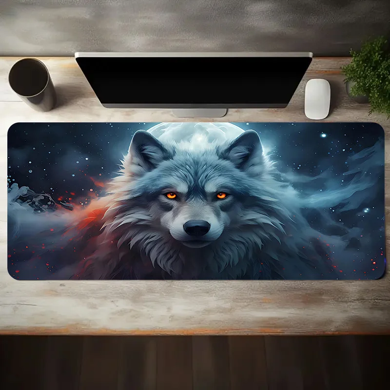 Phantom Wolf Moon Mouse Pad Extra Large Gaming Desk Mat Non-Slip Rubber Base for Computer Office Decor