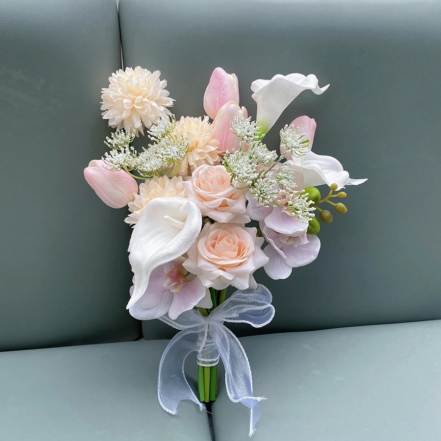 Bouquet simulation fake flower champagne Phalaenopsis wedding registration certificate graduation studio photo
