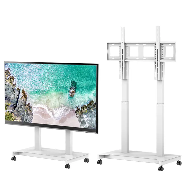 White Black Mobile TV Cart with Wheels for 65-100 Inch LCD  Stand TV Lift Mechanism Motorized for Professional Exhibition