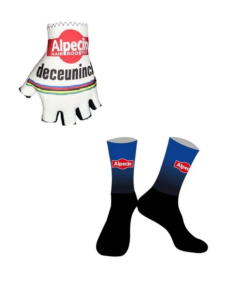 2024 ALPECIN DECEUNINCK Team One Pair Half Finger Cycling Gloves + ONE PAIR CYCLING SOCKS