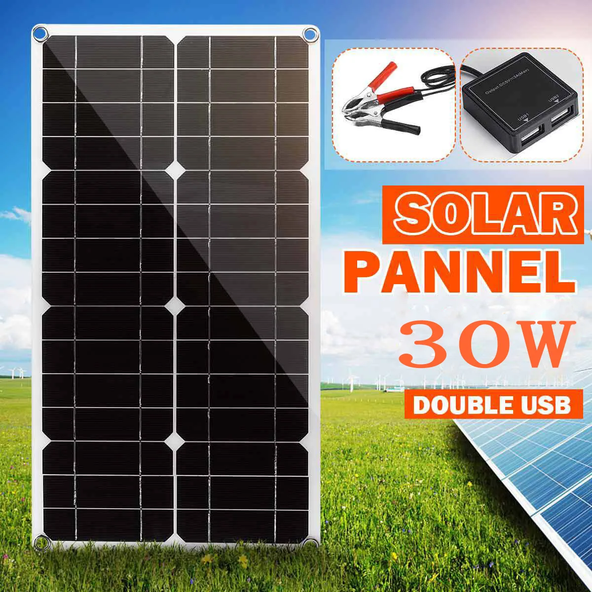 

30Wsolar panel mobile phone MP3 iPad or other USB car mounted photovoltaic panel mountain hiking camping travel power battery