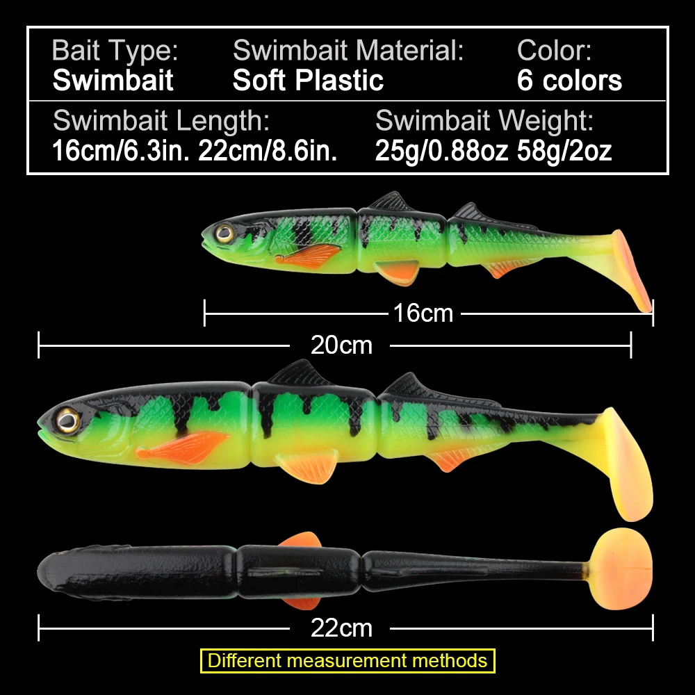 Spinpoler 3-jointed Soft Plastic Bait Swimming Paddle Tail Swimbait 16cm 22cm Pike Bass Muskie Big T Tail Soft Fishing Lures