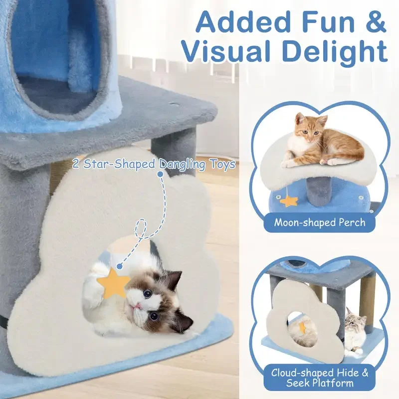 31.5" Cute Modern Cat Tree Multi-Level Kitten Tower-Blue