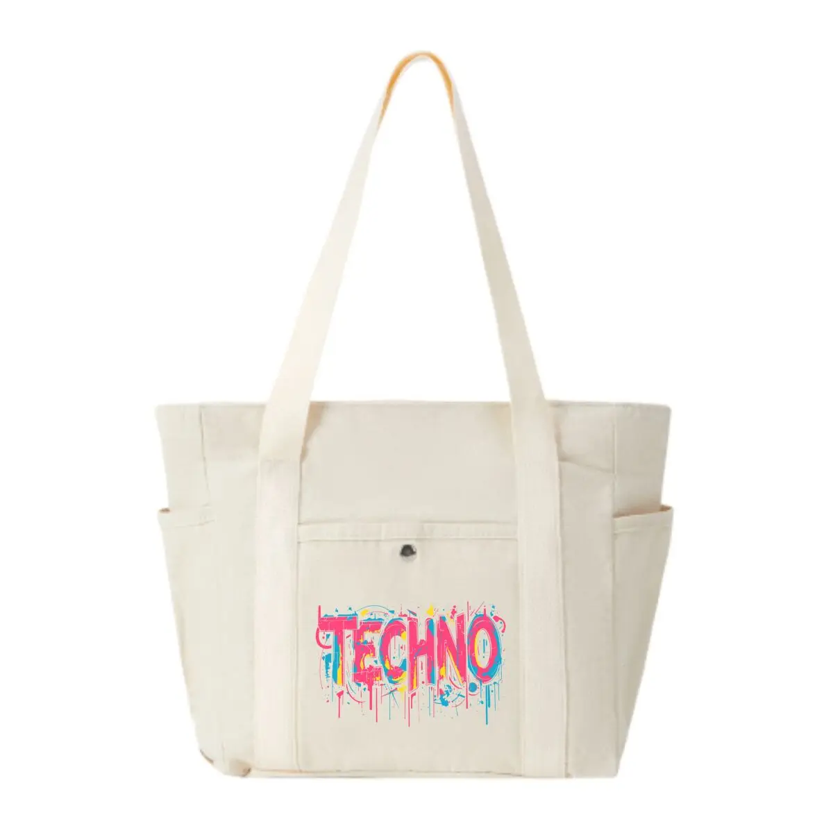 TECHNO Graffiti - Style Text Large Capacity Tote Canvas Bag for Work Outgoing High Appearance Commuting