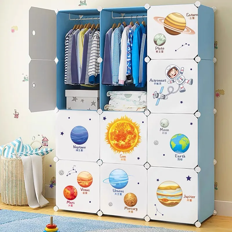 Cartoon Solar System Cosmic Planet Sun Earth Moon Wall Stickers for Kids Room Bedroom Reading Room Wall Decals School Nursery