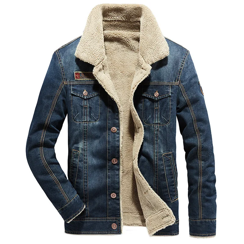 

Men's Plus Velvet Denim Jacket Men's Plus Size Fur Collar Casual Denim Jacket winter and Autumn New Thick Loose Denim Jacket