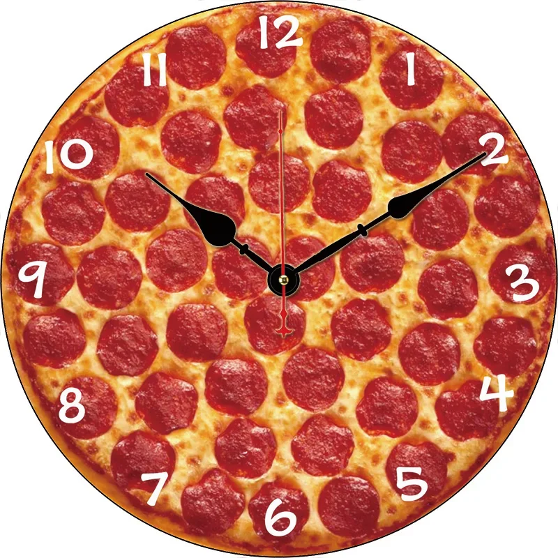 Food Pizza Custom Clock Round Digital Wall Clock Large Silent Clock Family Lovers Friends Gifts Wall Home Bedroom Decorative