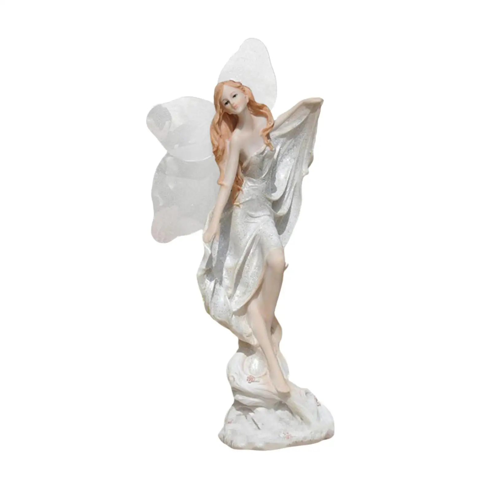 Flower Fairy Figurine Collectible with Wing Resin Angel Sculpture Home Decor for Coffee Table Bookshelf Living Room Gift Desktop