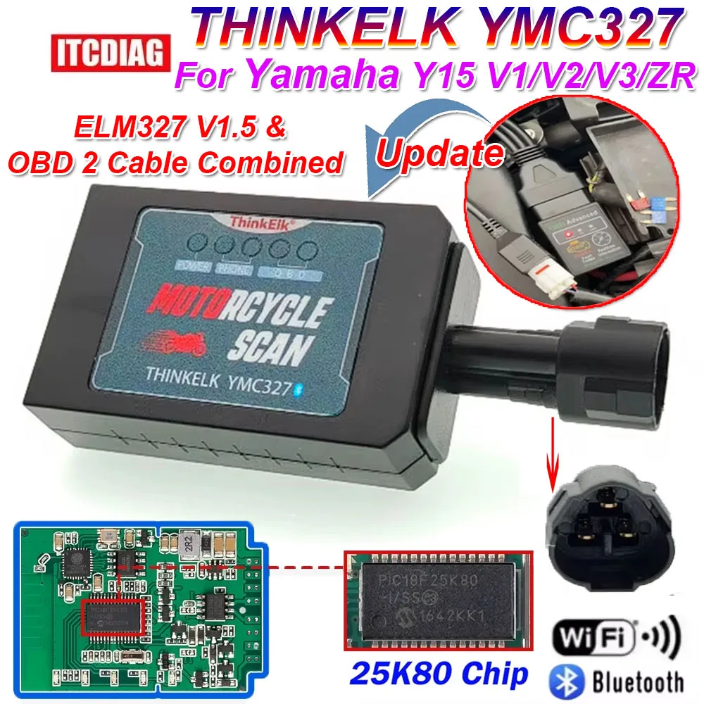 

THINKELK YMC327 For YAMAHA Motorcycle Update ELM327 Blueted EFI Motobike Fault Diagnosis Tool 2in1 ELM327 V1.5 & 3Pin Cable