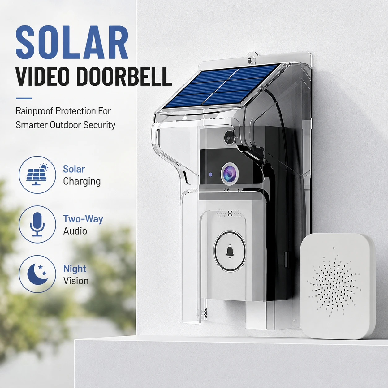 Wireless Smart Video Doorbell Solar Charging Rain‑resistant Protective Cover Two‑Way Talk Home Surveillance Device