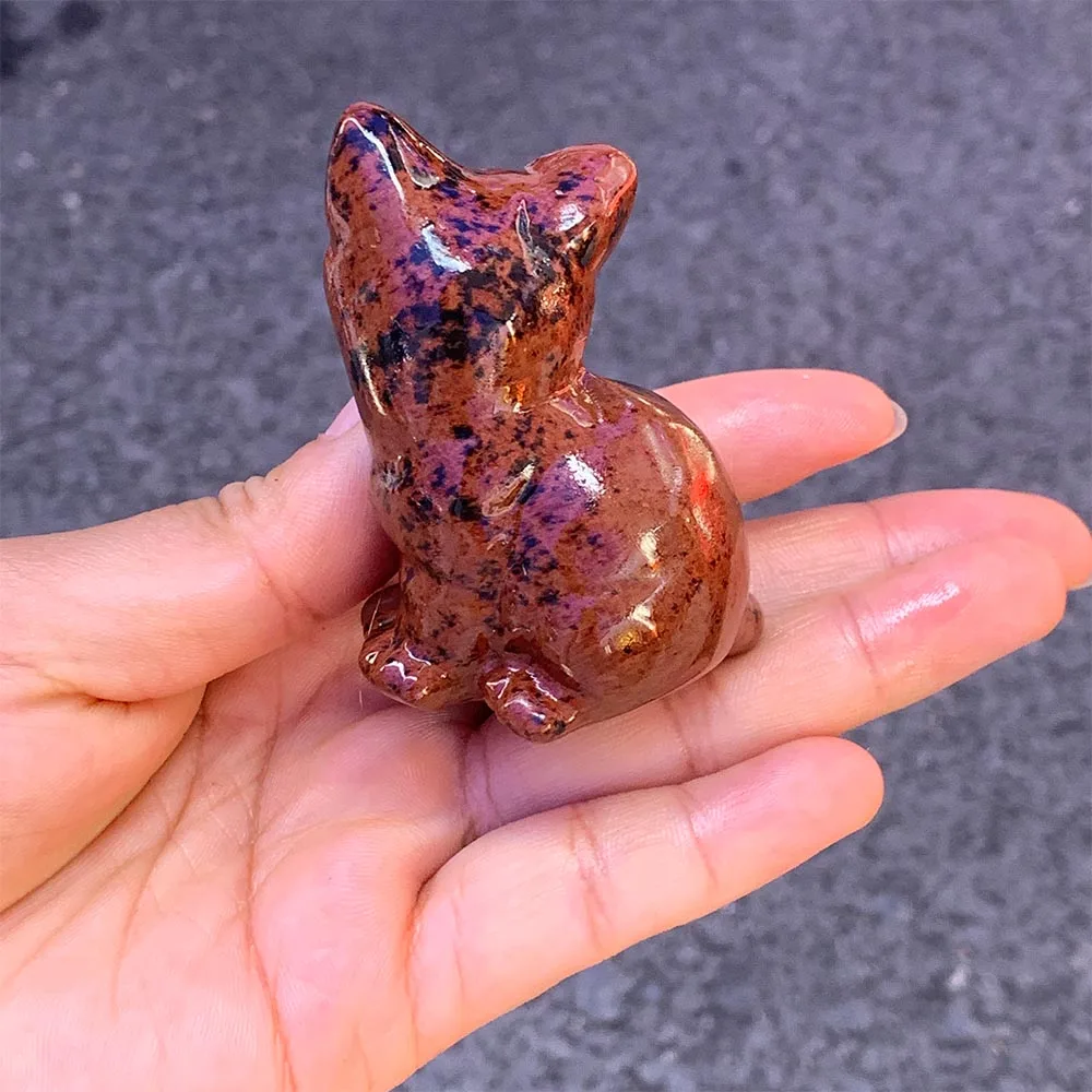 Custom 6cm Mahogany Obsidian Cat Figurine - Hand-Carved Crystal Statue for Home Decor, Reiki Healing Stone & Unique Gift