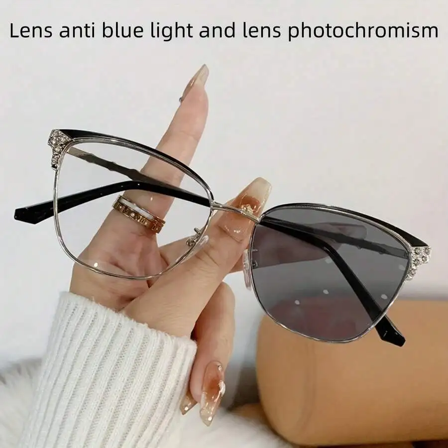 Fashionable Women's Rhinestone Cat-Eye Glasses, Dual-Purpose Multifunctional, Featuring Smart Photochromic Lenses view 5