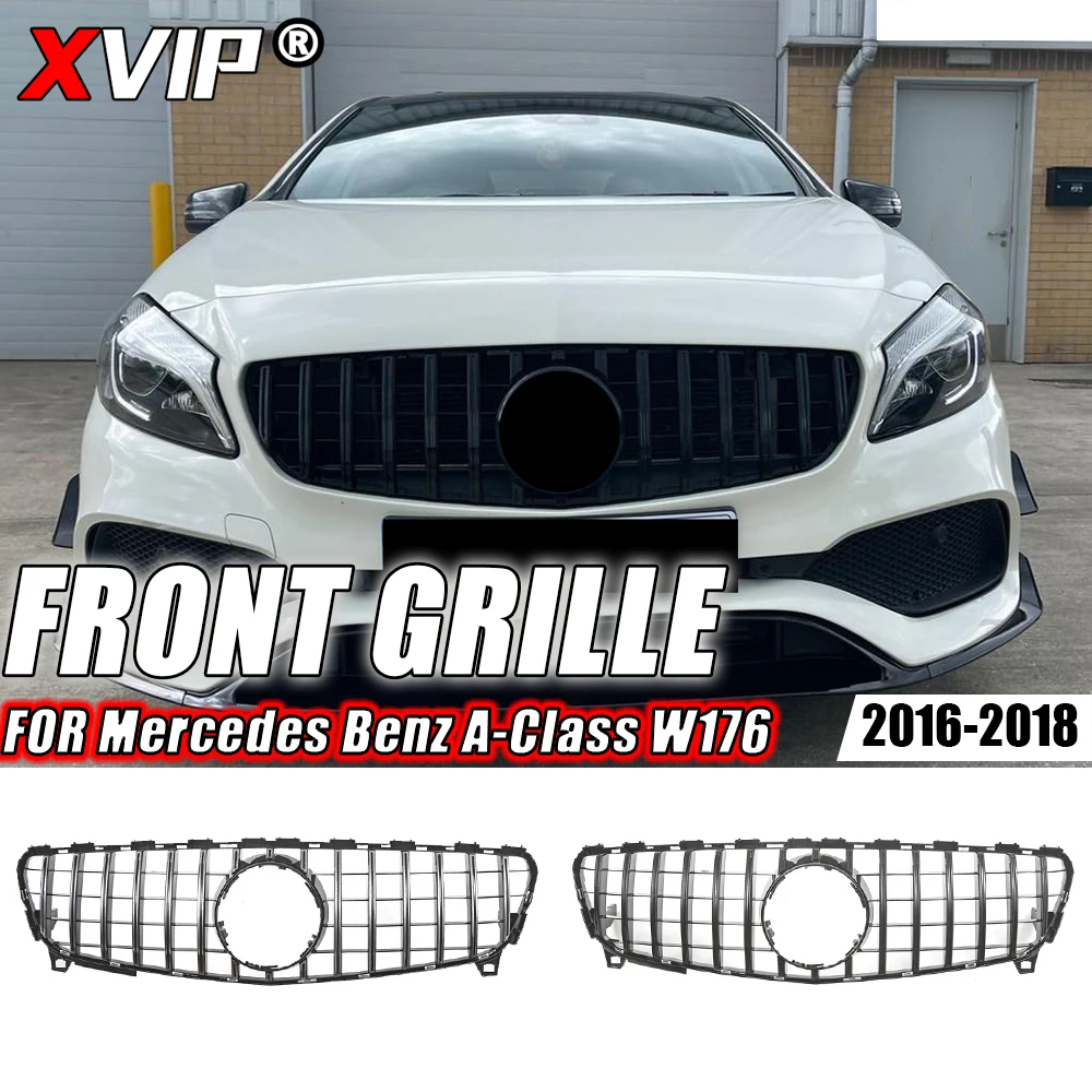 

XVIP Chrome Silver GTR Style Bumper Grille For Mercedes Benz A-Class W176 2016-2018 A180 A200 A250 A45 AMG Front Racing Grills