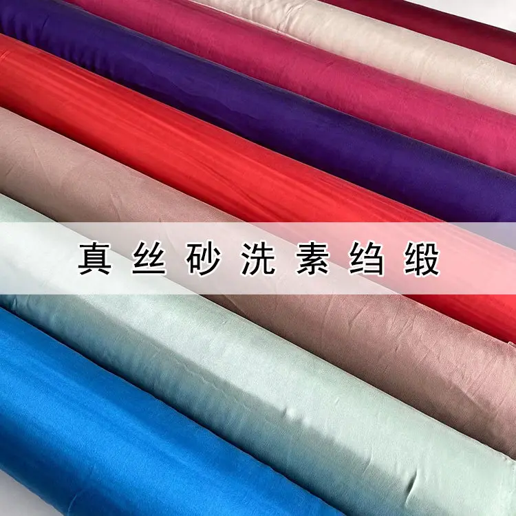 Tela de seda crepé satinada lisa lavada a la piedra para verano, tela de seda satinada suave y pegajosa para ropa, camisas y vestidos de seda