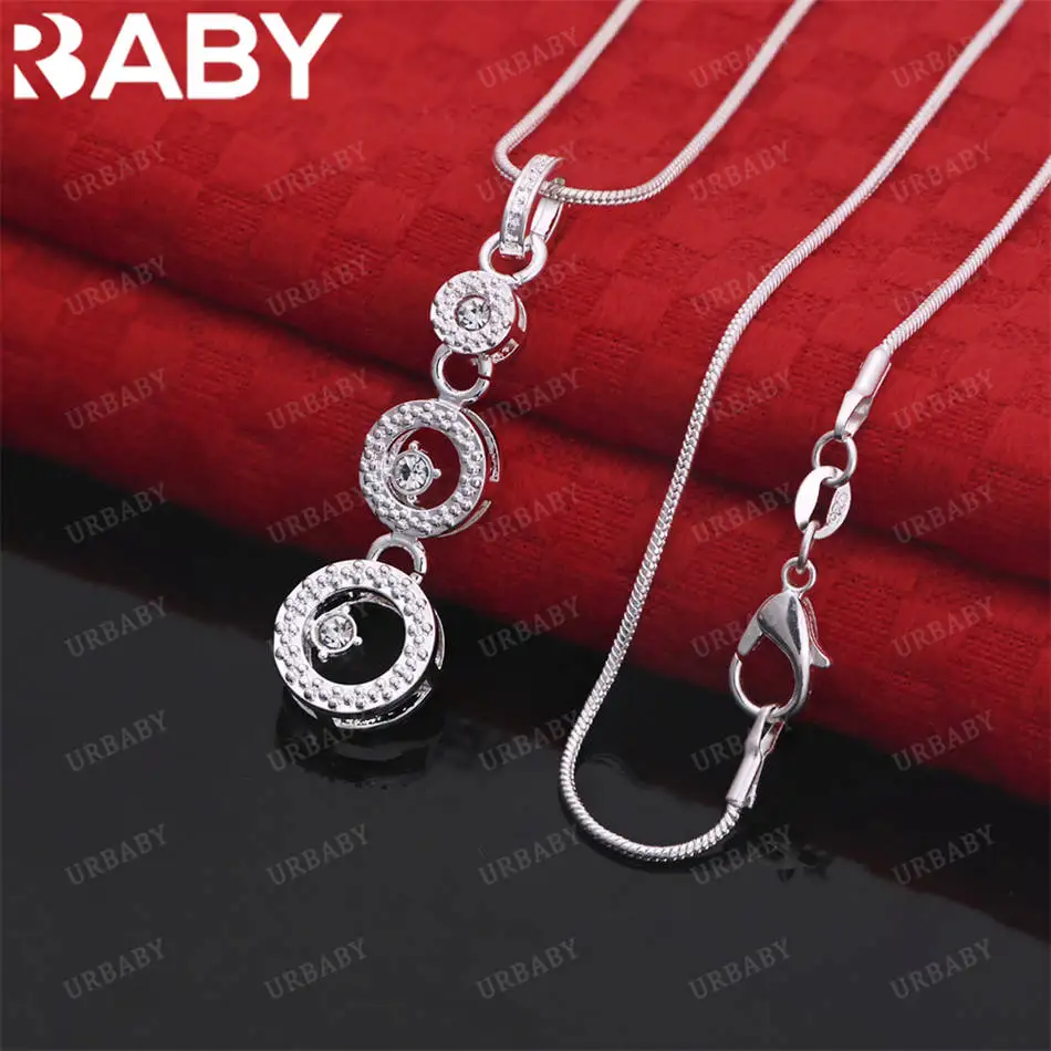 

URBABY 40-75cm 925 Sterling Silver Zircons Three Round Pendant Necklace For Women Men Charm Trend Birthday Gifts Fashion Party