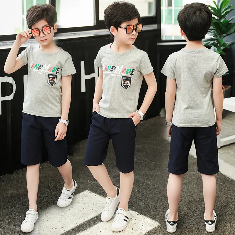 Children clothes Boys Clothing Sets Summer Cotton Teenage Kids  Suit For 4 6 8 10 12 14 Years Short Sleeve Shirt Shorts Set