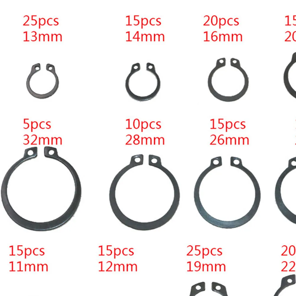 300Pcs Carbon Steel Circlip Assortment Kit 18 Sizes External Snap Ring Retaining Ring Set in Resealable Storage Box Black