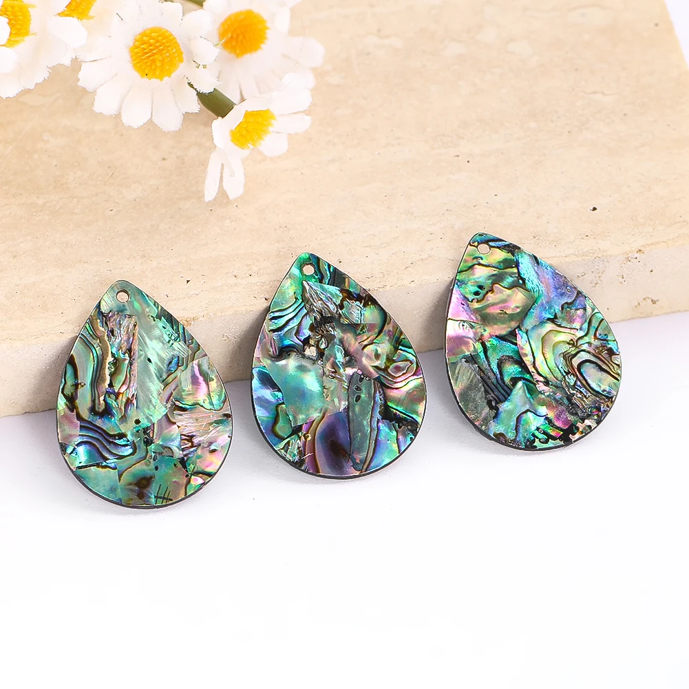 Teardrop Shaped Abalone Shell Aurora Borealis Color Single Hole Pendant Charms Amulet DIY Jewelry Necklace Making Materials