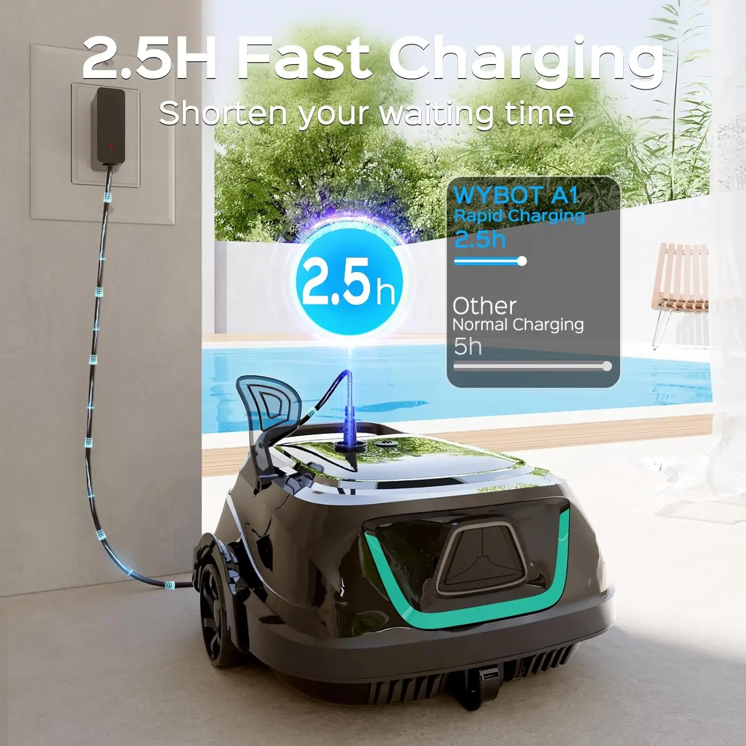 Aspirateur de piscine sans fil avec double livre, robot nettoyeur de piscine, autonomie de 120 minutes, charge rapide de 2.5h