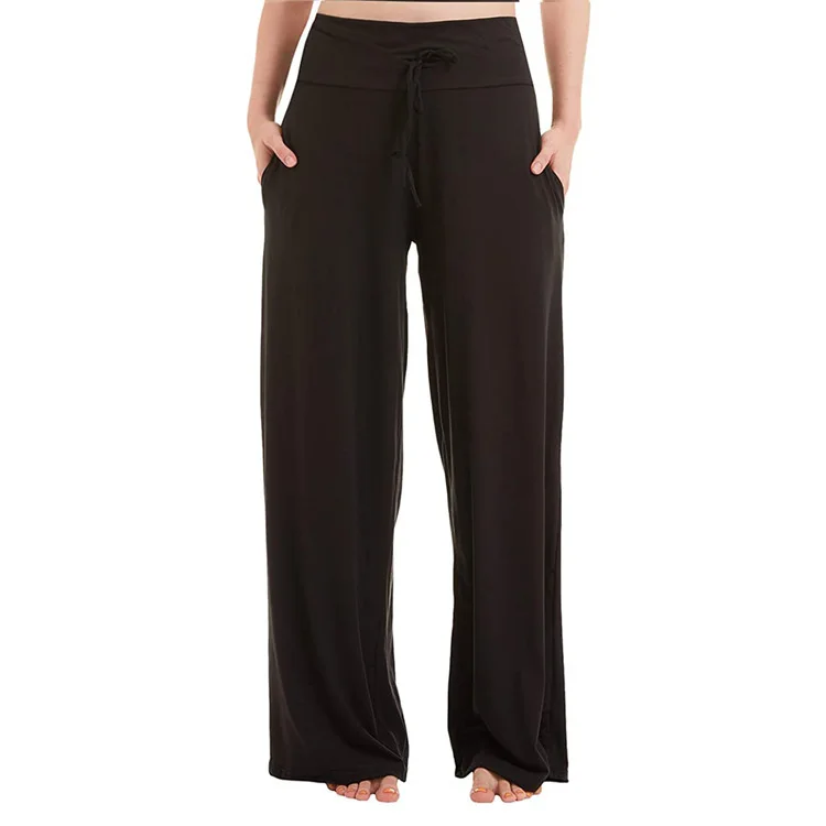 Calças de Yoga de Cintura Alta com Cordão, Corte Reto e Ajuste Solto, Unissex, em Tecido PVC Cleanfit, Calças Casuais para Ho...