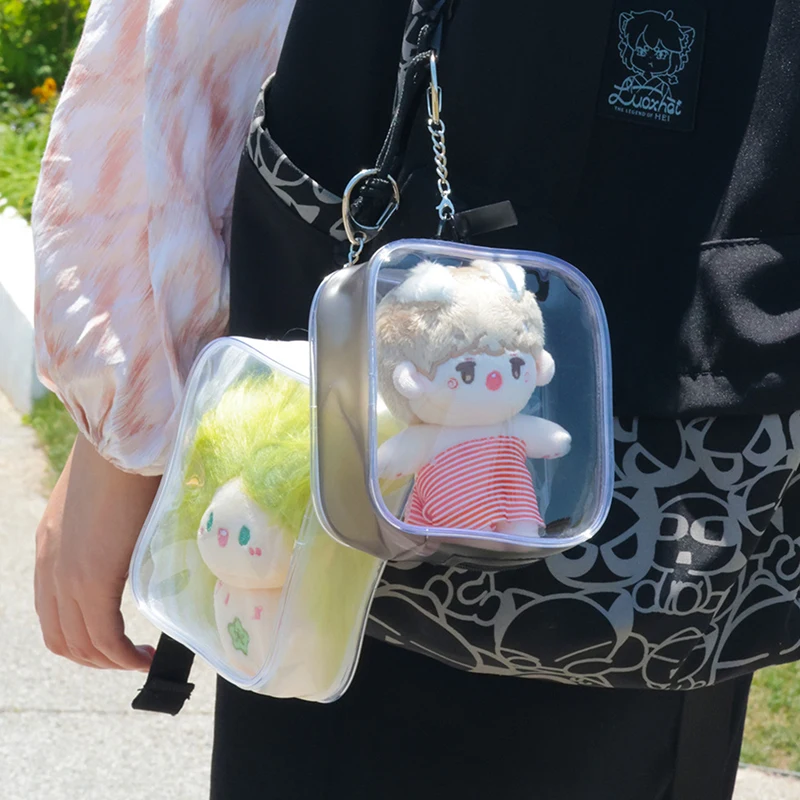 Transparente PVC-Puppe Display Schutzhülle niedliche Puppe Aufbewahrung tasche Anhänger Schlüssel bund