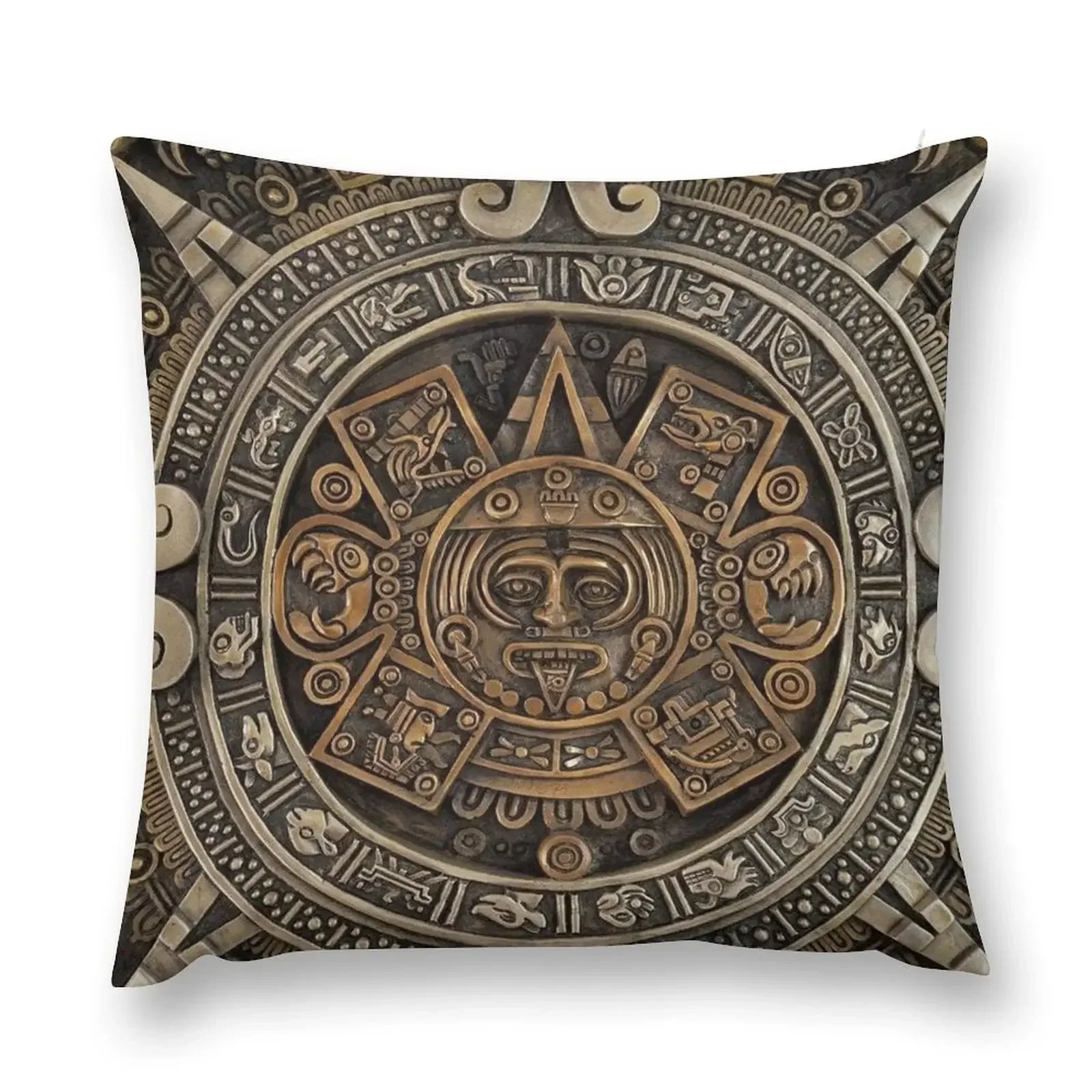 Aztec/Mayan Calendar in Gold and Bronze Throw Pillow Decorative pillow case covers for pillows home decor items pillow