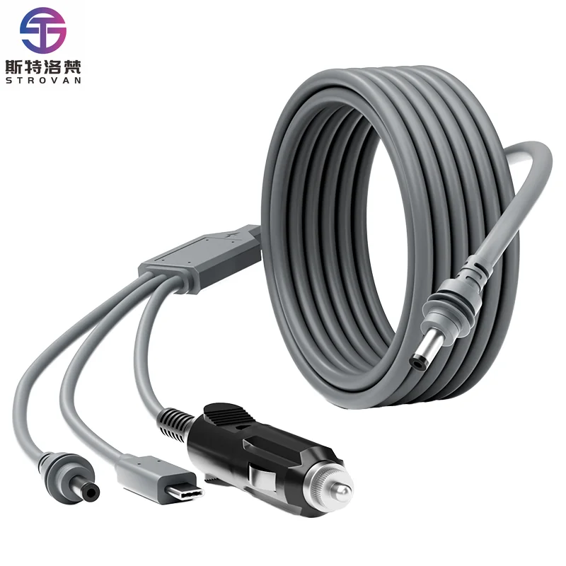 3-in-1  Mini DC Power Cable 18AWG PVC Jacketed Extension 5A Fast Charging USB Type-C Compatible Car DC USB C Cable