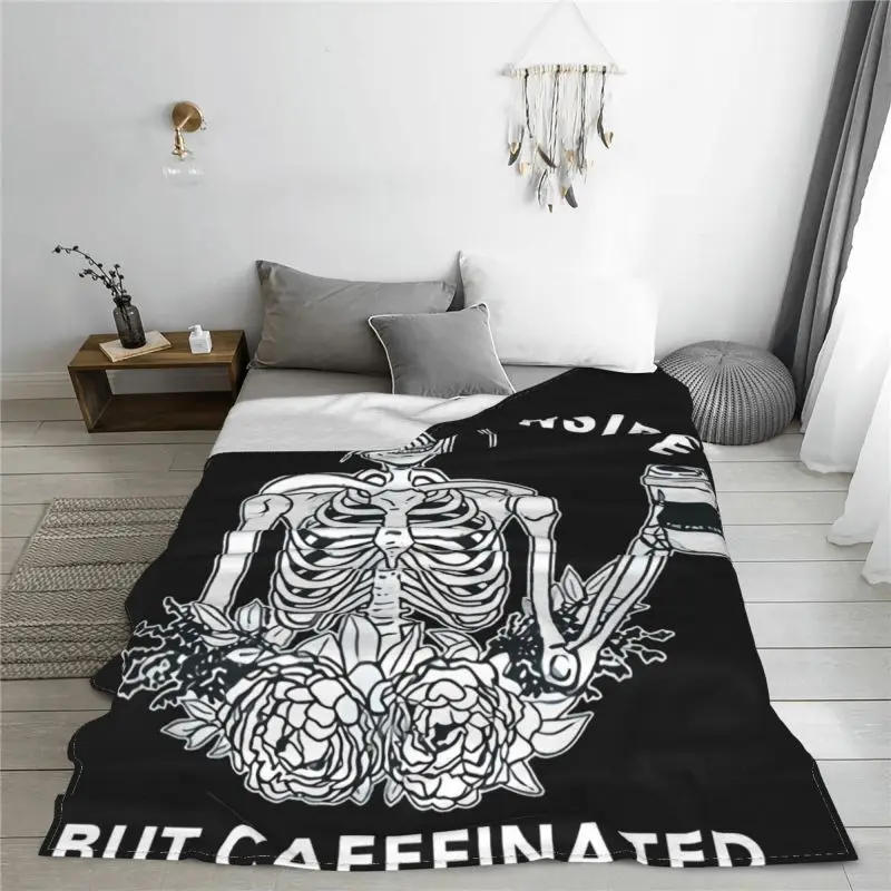 Dead Inside But Caffeinated Skeleton Flower Blanket Warmth Thicken Anti-Pilling Faux Fur Throw Camping Blanket