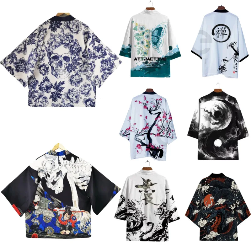 

Chinese Style Pattern Haori Loose Sleeved Tops Vintage Tradition Cardigan Adult Asl Outfit Festival Carnival Cosplay Costume