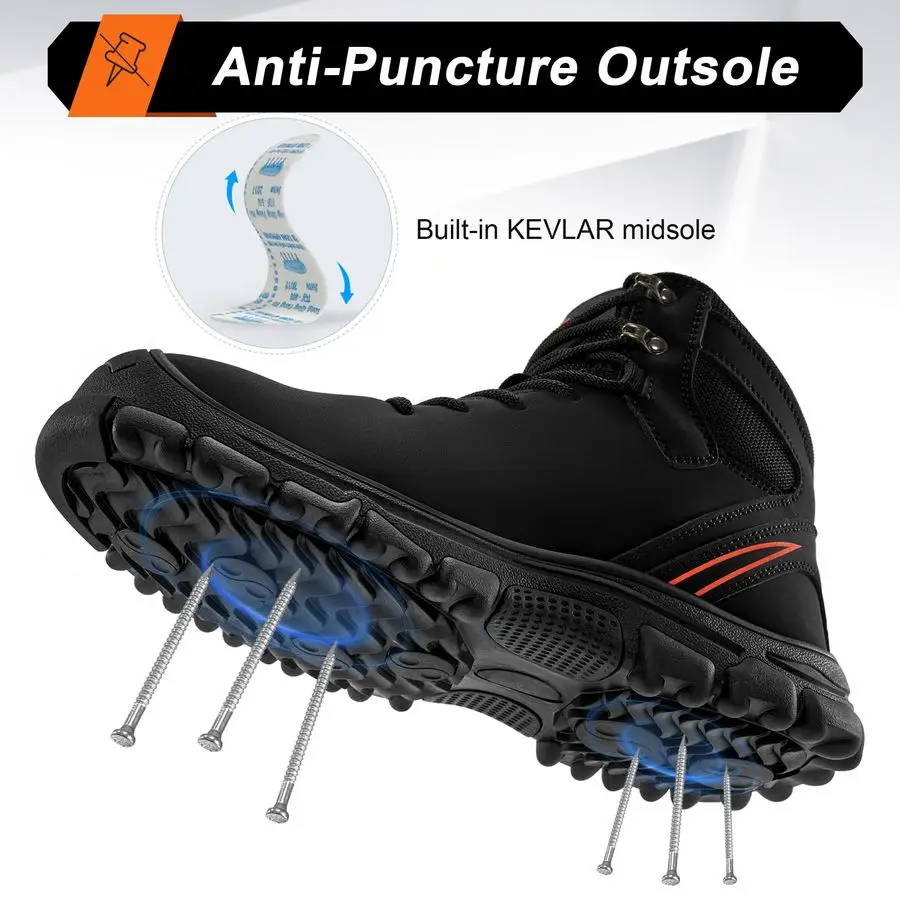 Mens Steel Toe Boots Slip Resistant Puncture Safety Work Shoes Waterproof Comfortable Composite Toe Walking Footwear