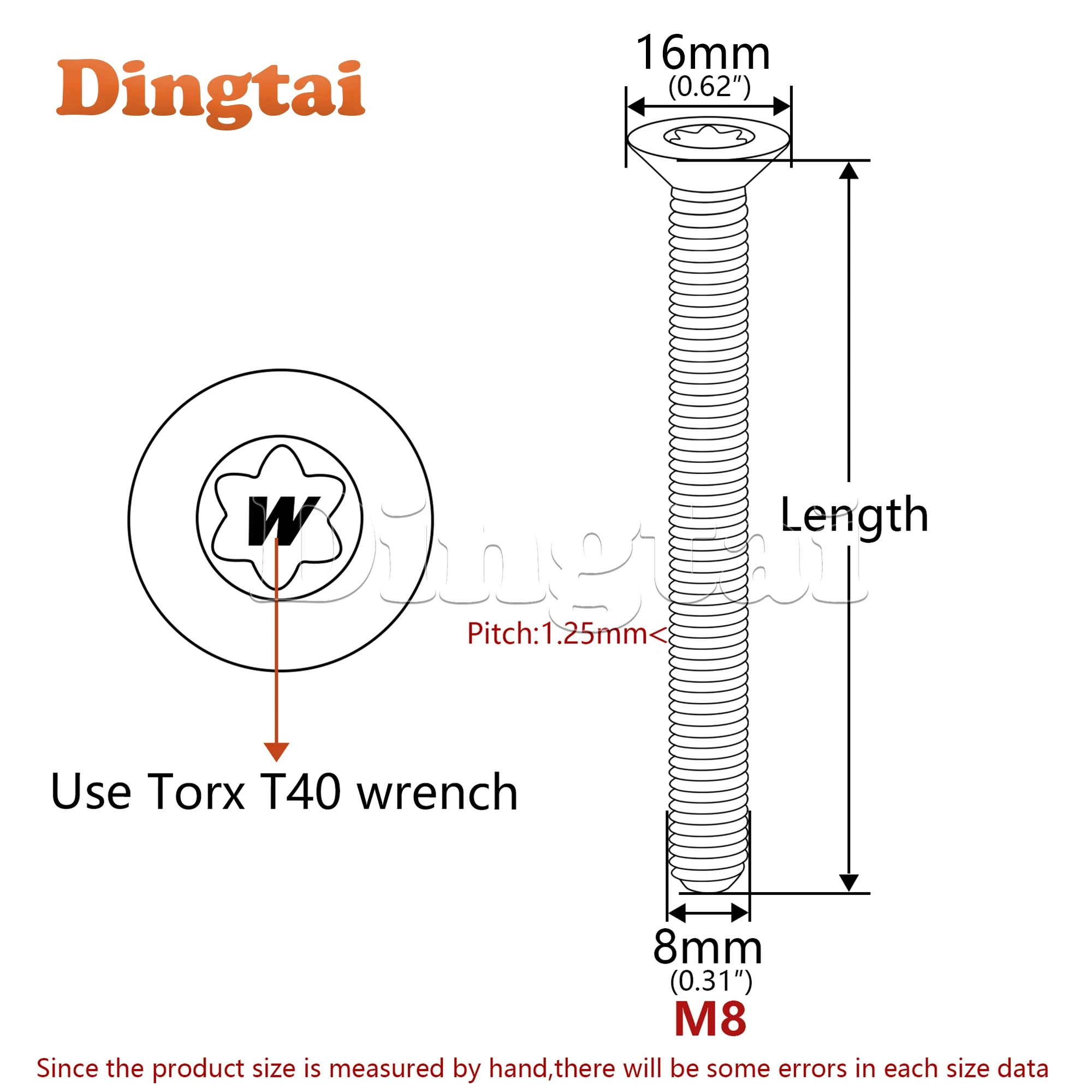 5/10PCS Titanium Bolt M8x1012/15/20/25/30/35/40/45/50/55/60/65/70mm Torx  Countersunk Bead Inner Plumfor Bicycle