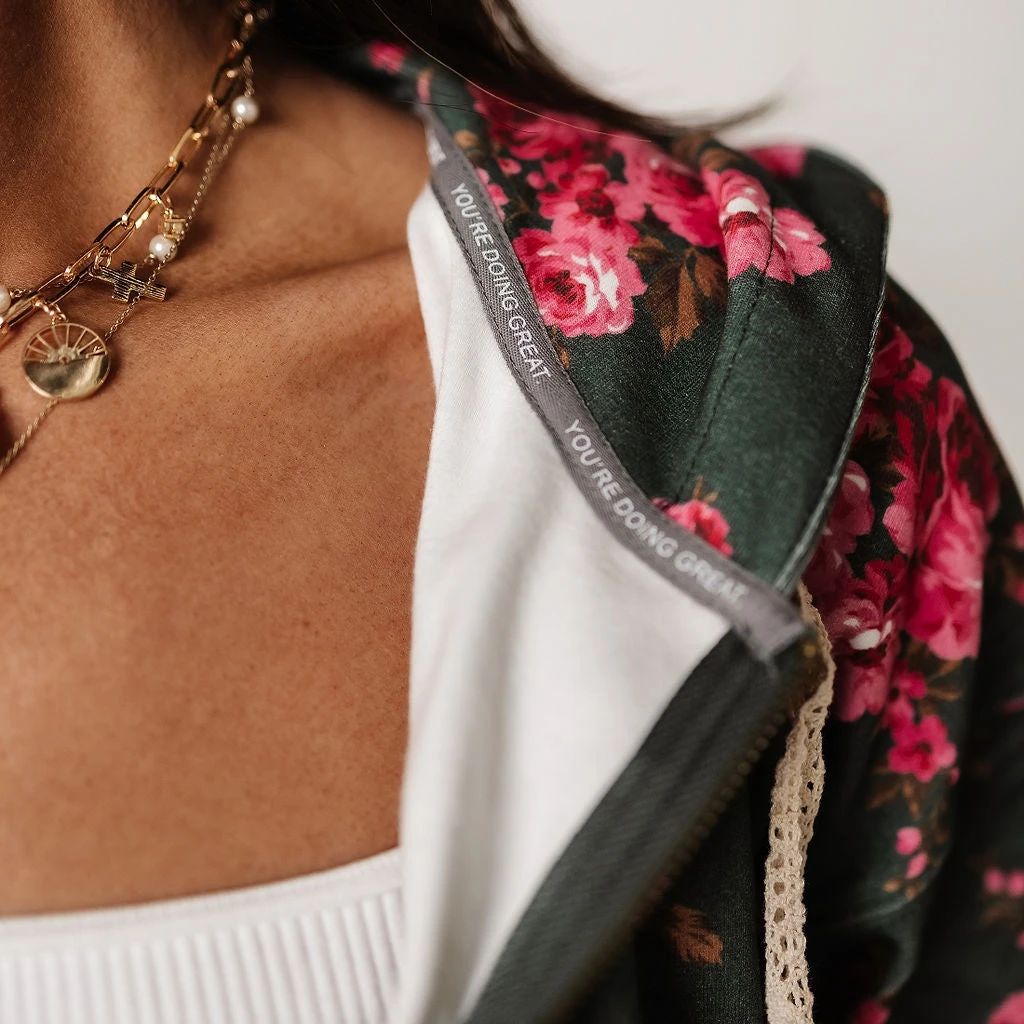 

2025 Women's Alternative Flower Print Hoodie Sweatshirt Pocckets Zipper Fall Clothes Women Jackets