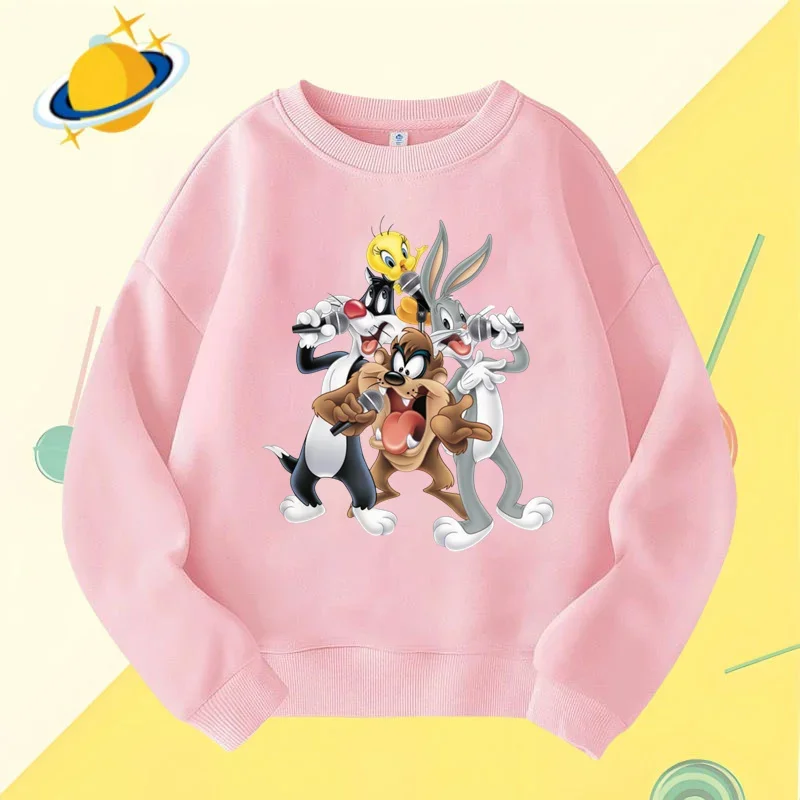 Bugs Bunny children\'s crewneck hoodie Disney cartoon print autumn winter long-sleeved sweatshirt Boys girls Kawaii casual top