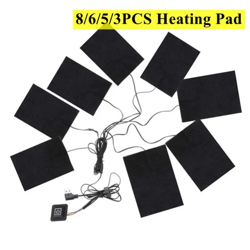 3/5/6/8 In 1 USB Electric Heating Pad Clothes Heater Pad With 3 Gear Adjustable Temperature Carbon Fiber Heated Clothes Pad