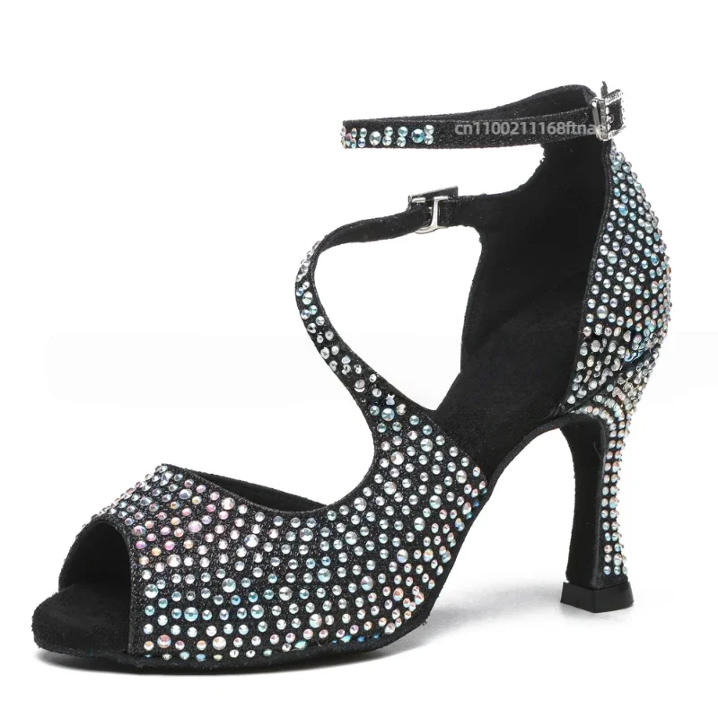 

2022 Hot Diamond New Women's Latin Dance Shoes, Medium High Heels, Women's Soft Soled Jazz Dance Performance Shoes