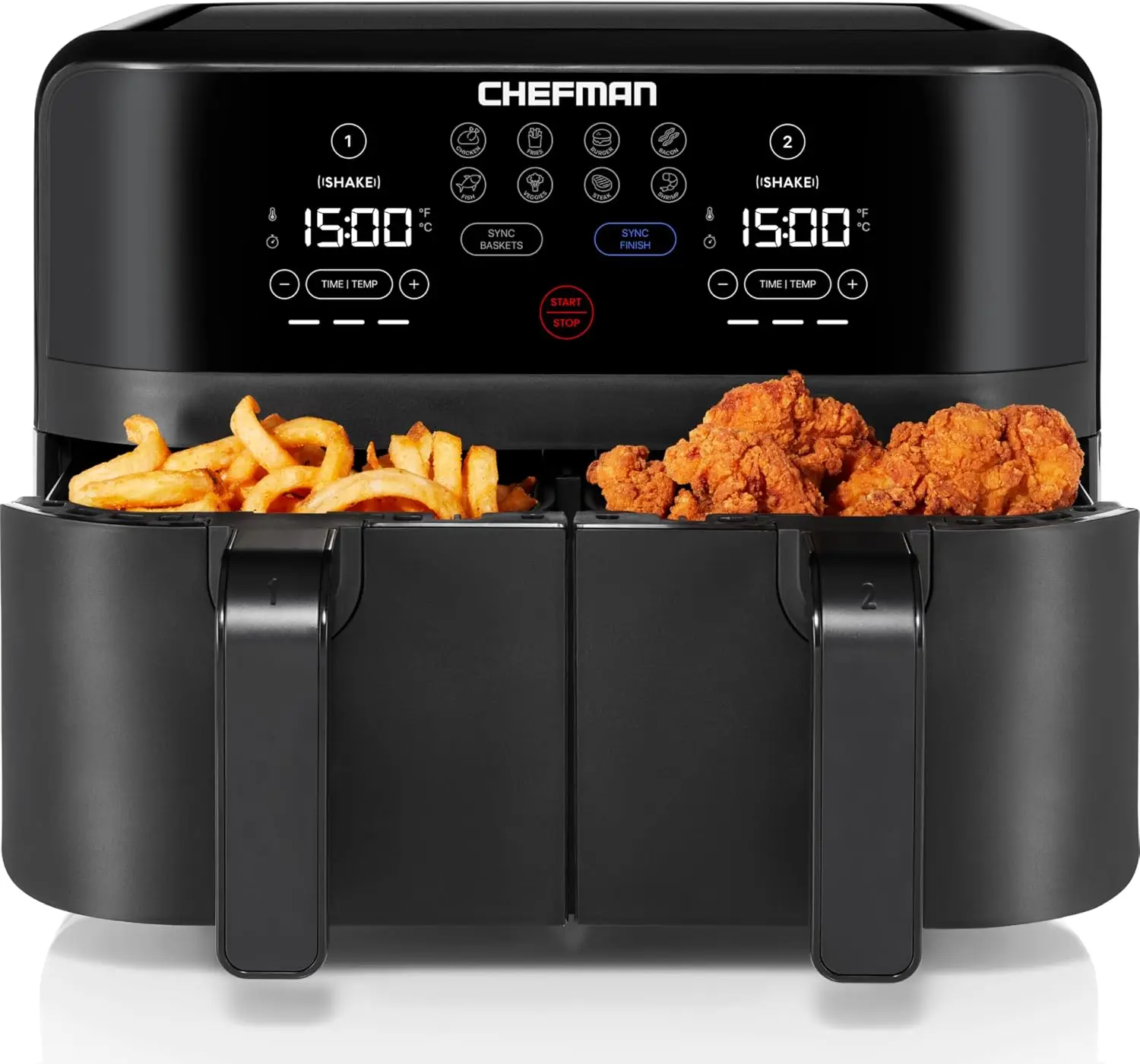 Chefman TurboFry Touch Dual Air Fryer, Maximize The Healthiest Meals With Double Basket Capacity, One-Touch Digital Controls And