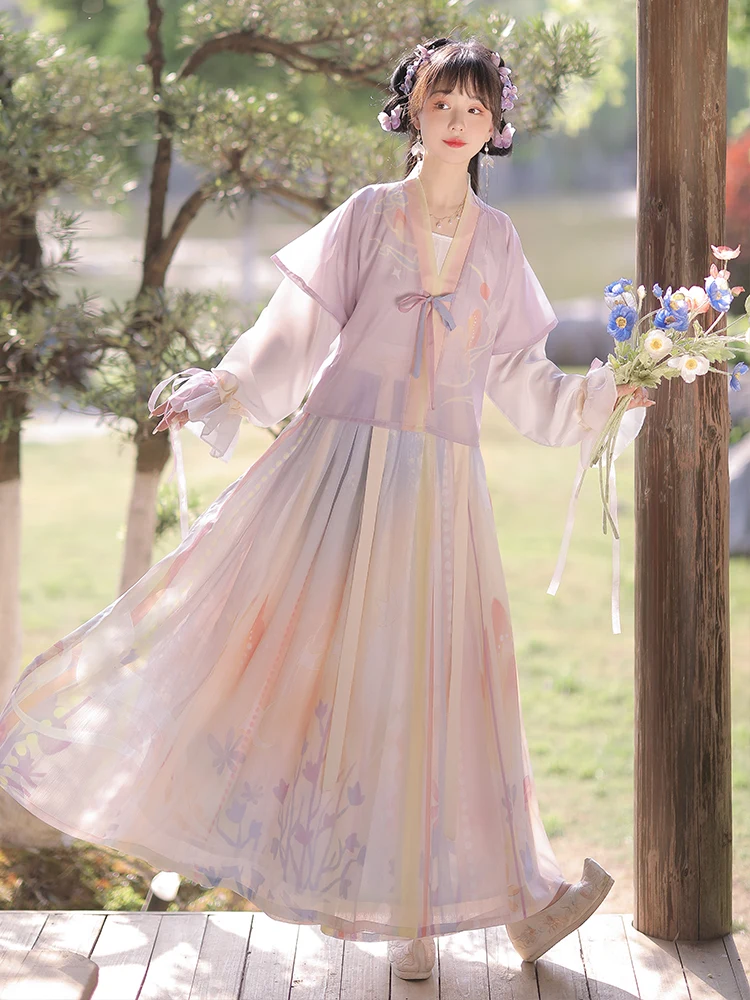 New Tang Hanfu donna girocollo camicia corta gonna a pieghe originale vita-lunghezza stile cinese abbigliamento antico