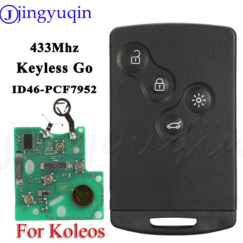 

Jingyuqin 4BTN Remote Car Key ID46 PCF7952 433Mhz For Renault Koleos 2009 - 2016 Hands Free Keyless Smart Card Control Fob