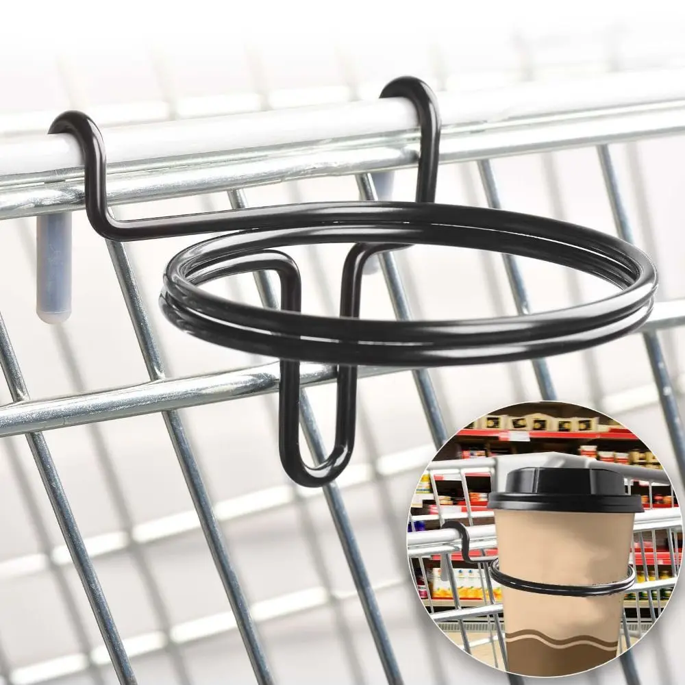 Portable Shopping Cart Cup Holder Anti-Slip Space Saving Hanging Mug Holder Spill Proof Sturdy Bottle Organizer Shopping Cart