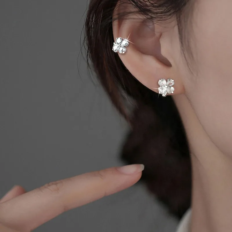 Trendy Simple Metal Zircon Flower Ear Cuff Clip on Earrings for Women No Pierced Crystal Star Earcuff Ear Wrap Clips Jewelry