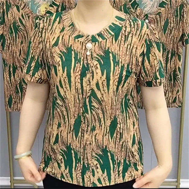 Middle Aged Elderly Women\'s Clothing 2024 Summer Vintage Floral Printed Loose T-shirts Casual O Neck Short Sleeve Pullover Tops