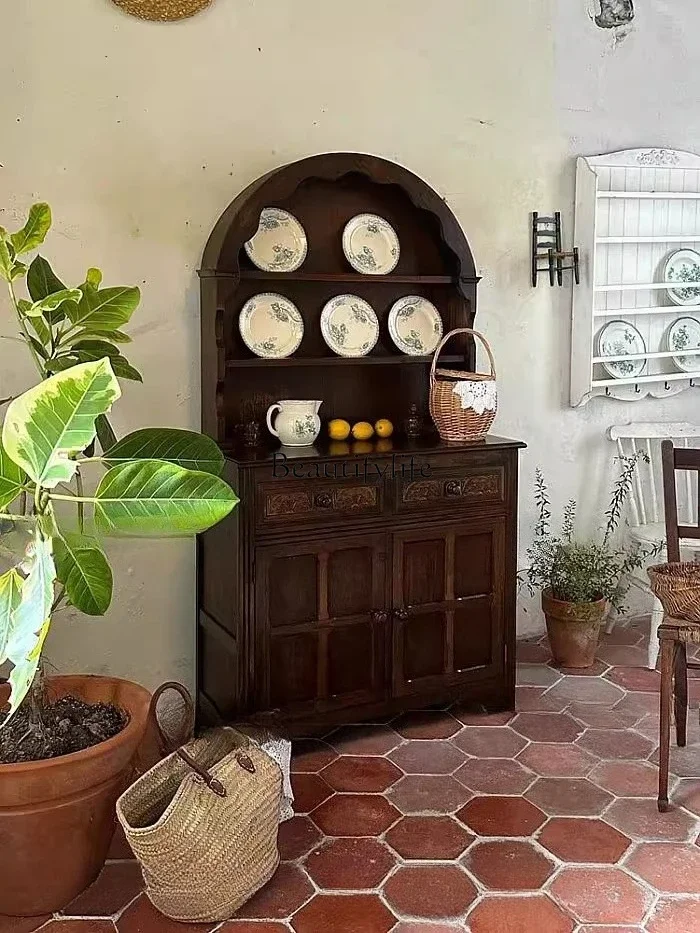 

13 Antique Solid Wood Sideboard Arch-Shaped Vintage Display Storage Photography Homestay Organizer Dish Cabinet