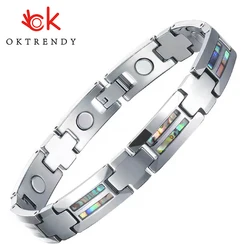 OKtrendy Tungsten Bracelet Men Shell Hematite Magnetic Bracelet Health Energy Chain Link Tungsten Bracelet for Arthritis Healing