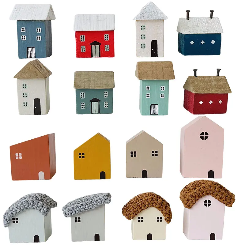 

Mini Wooden House Set Small World Play Toys Room Decoration Open Ended Toys for Children